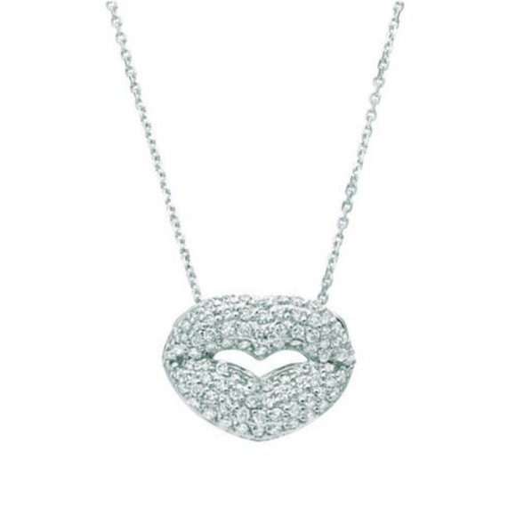 1.05 Carat Natural Diamond Lips Necklace 14K WG